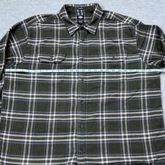 Dickies Mens Size XL Green Plaid Flannel Button Up Shirt Relaxed Fit Long Sleeve - Picture 8 of 12